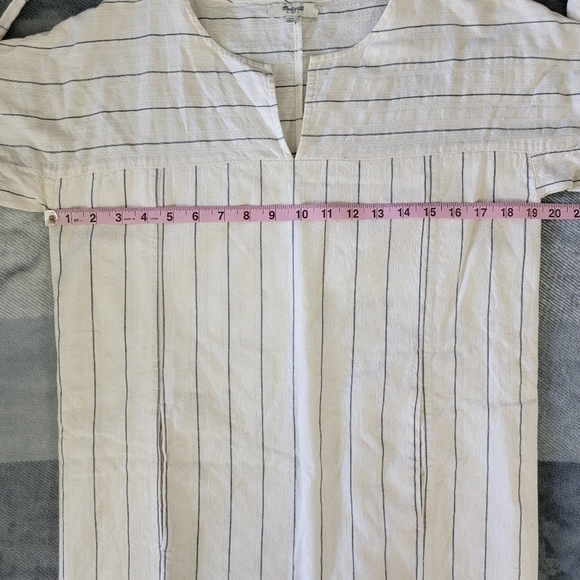 Madewell Linen Blend Striped Short Tie Sleeve Shift Dress Ivory Black Size XS - Picture 9 of 10